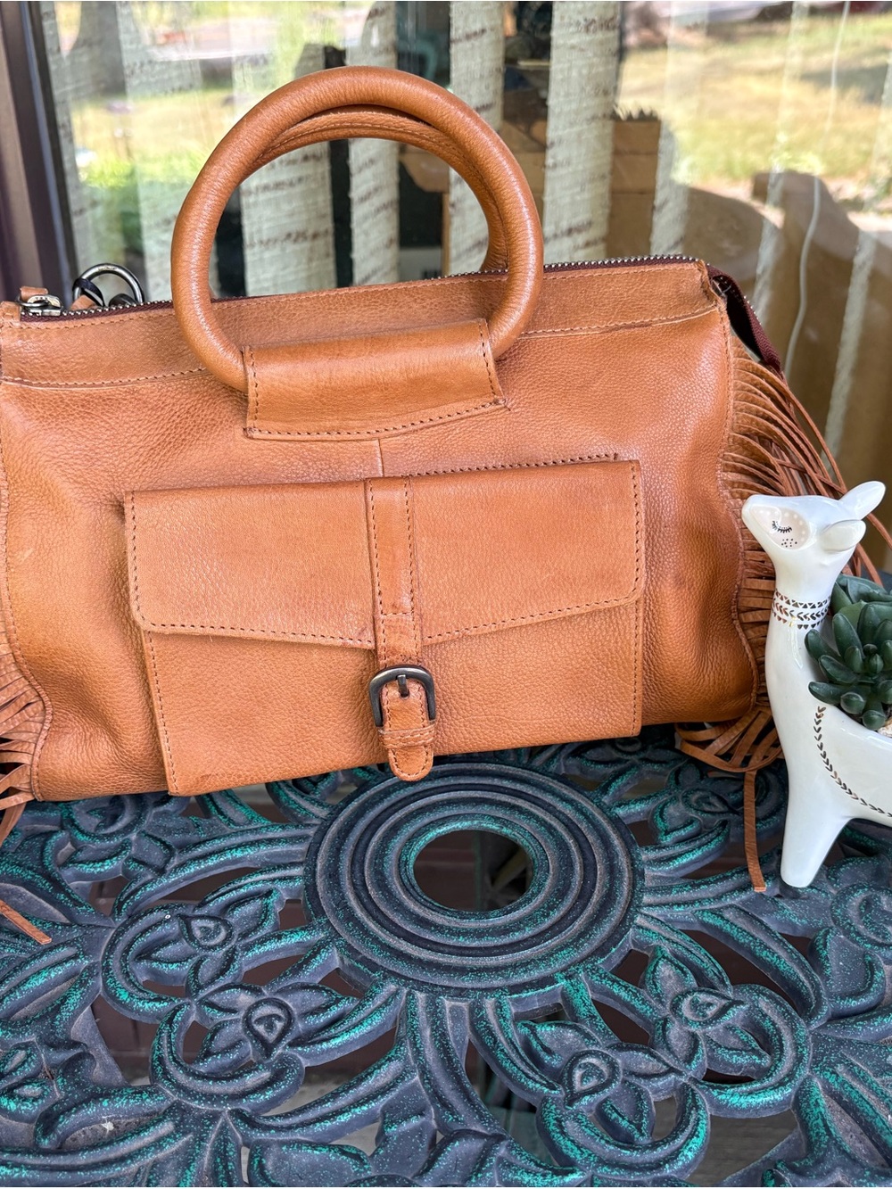 NWT Latico Leathers Grace Design Fringe Crossbody - Cognac